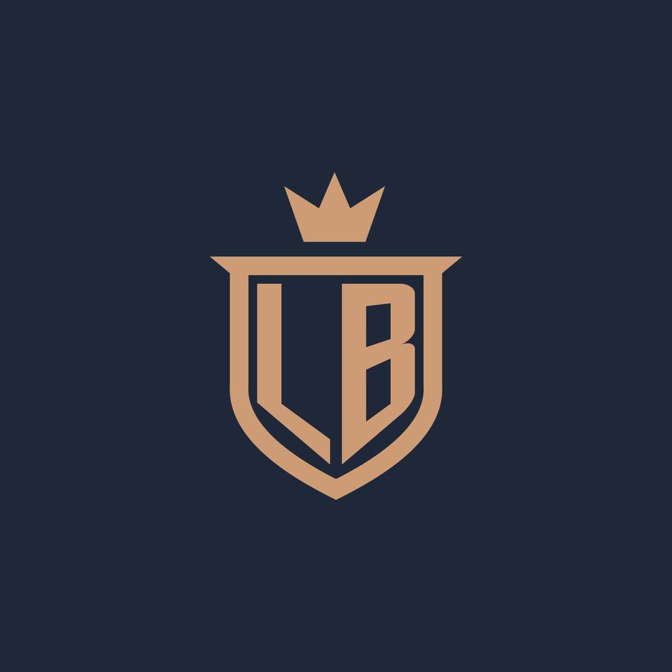 LB monogram initial logo with shield and crown style vector