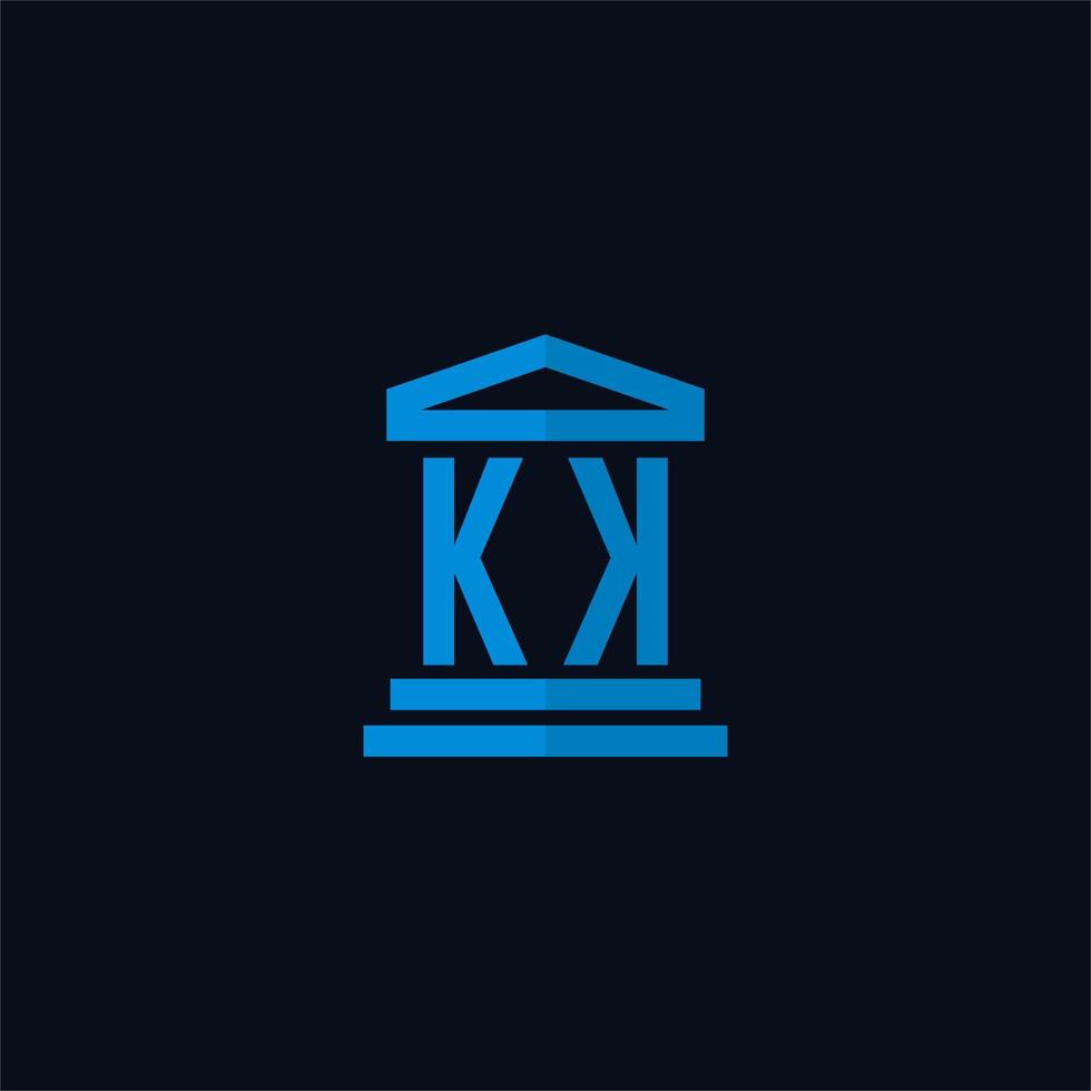 monograma del logotipo inicial de kk con vector de diseño de icono de edificio de juzgado simple