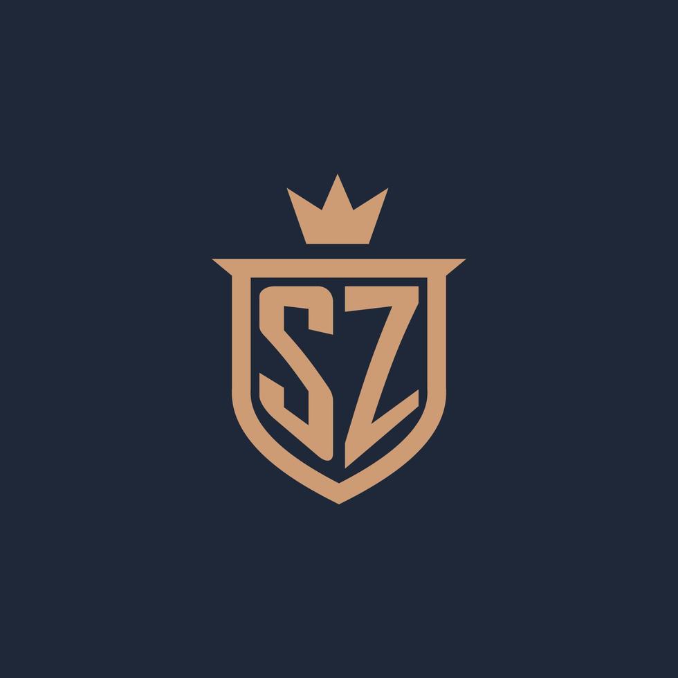 SZ monogram initial logo with shield and crown style vector