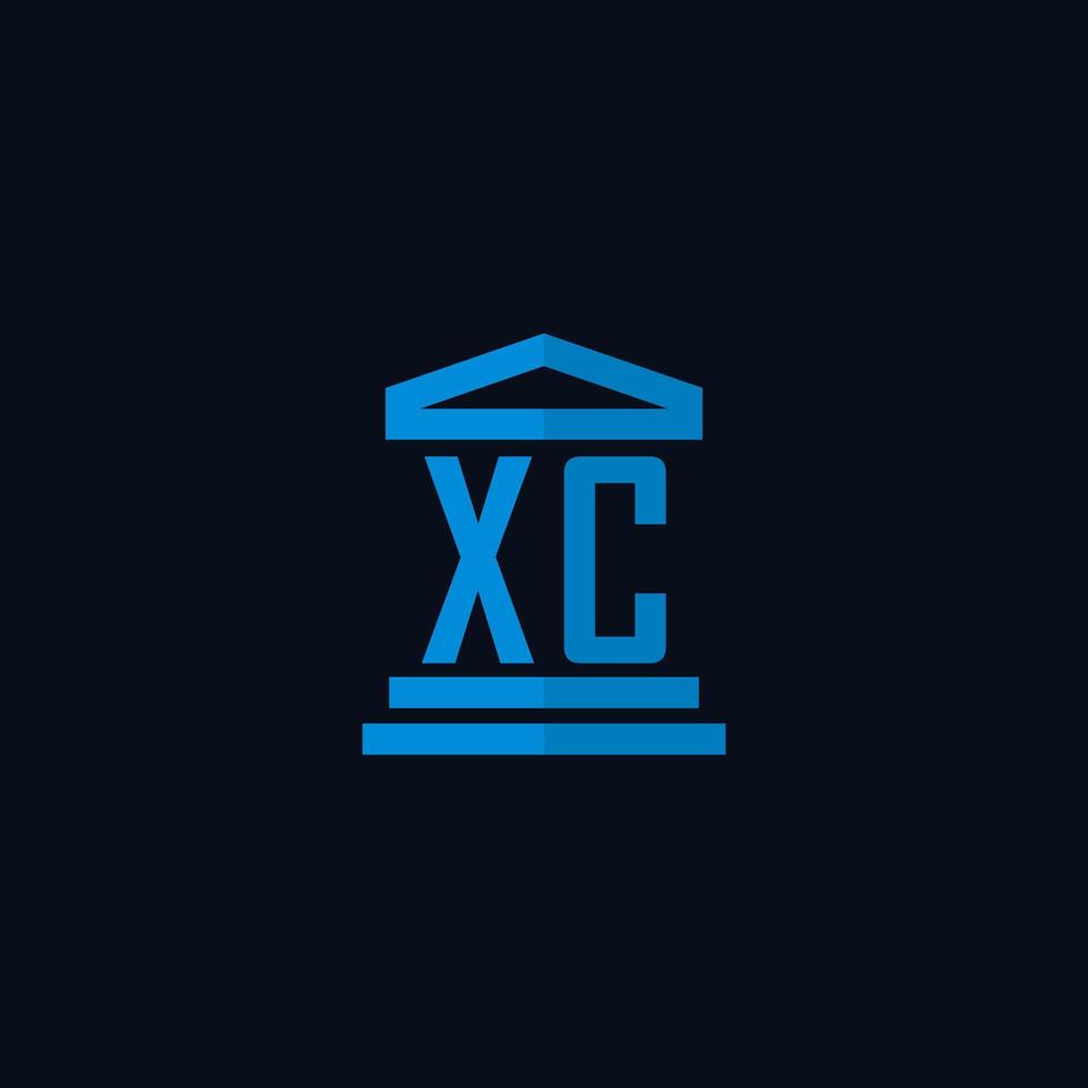 XC initial logo monogram with simple courthouse building icon design vector
