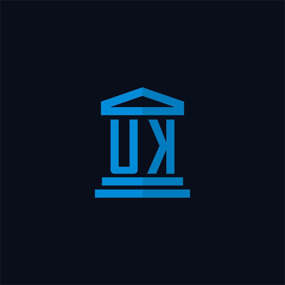 UK initial logo monogram with simple courthouse building icon design vector