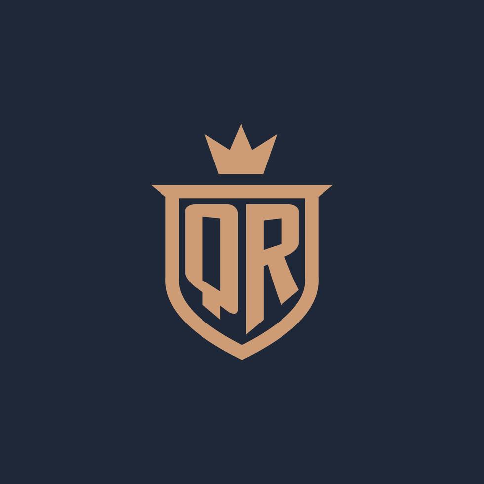 QR monogram initial logo with shield and crown style vector