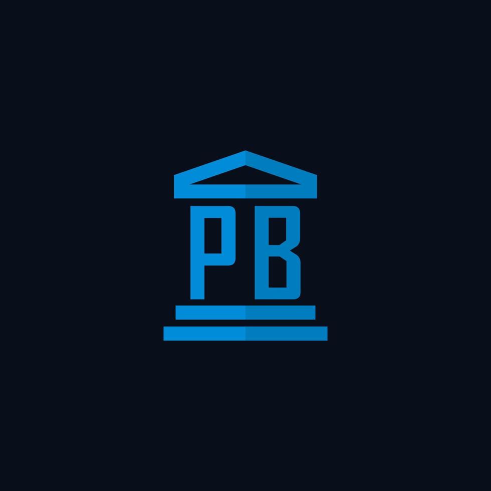 Monograma del logotipo inicial de pb con vector de diseño de icono de edificio de juzgado simple