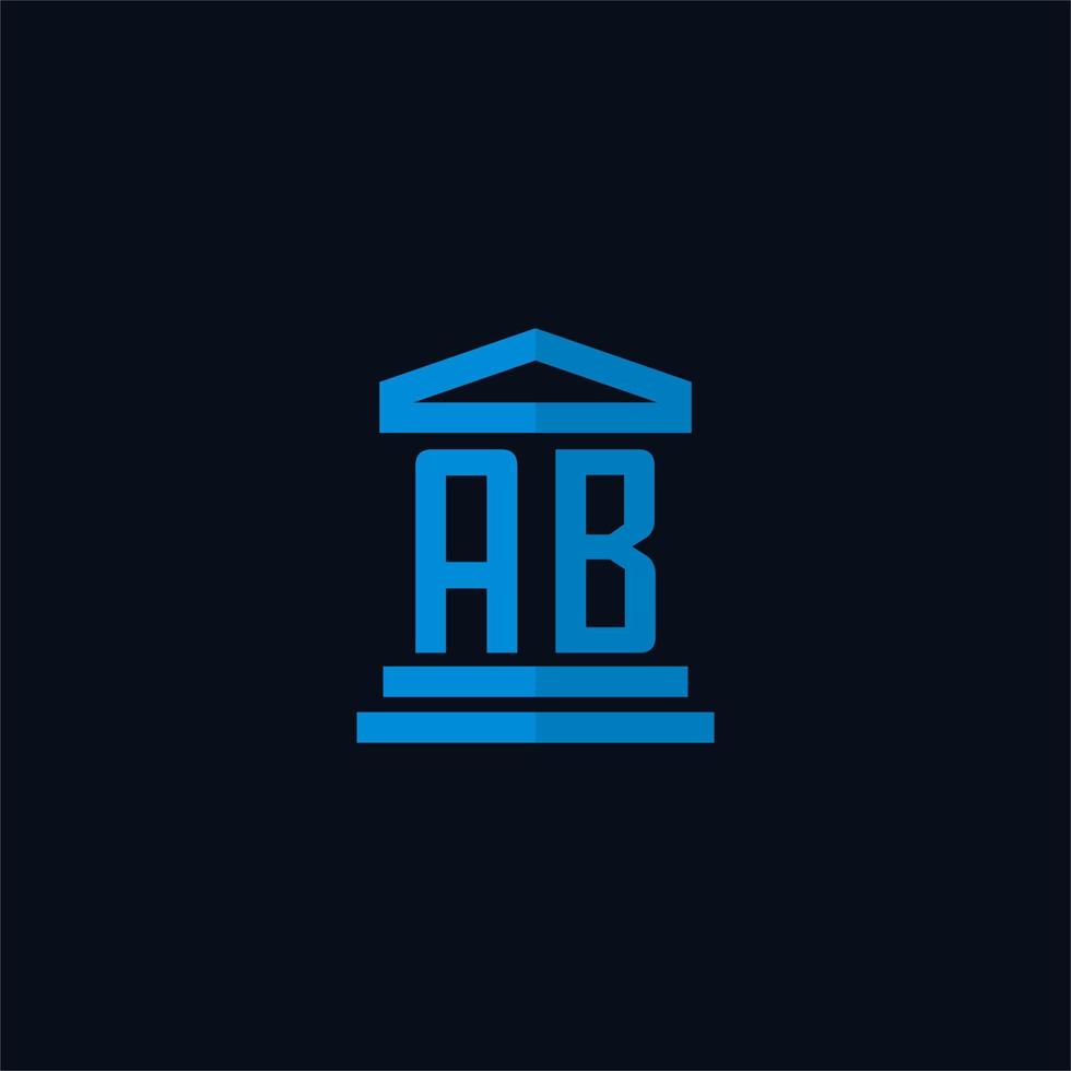 monograma del logotipo inicial ab con vector de diseño de icono de edificio de juzgado simple