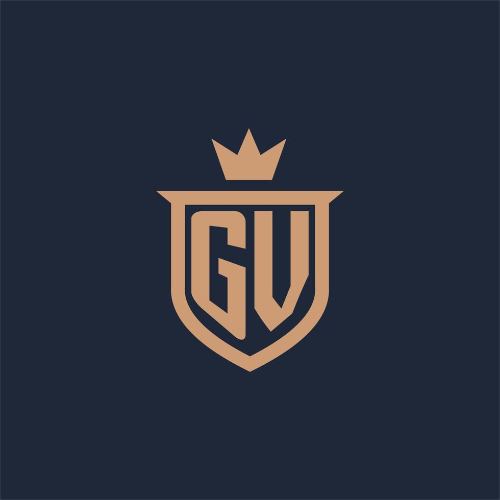 GV monogram initial logo with shield and crown style vector