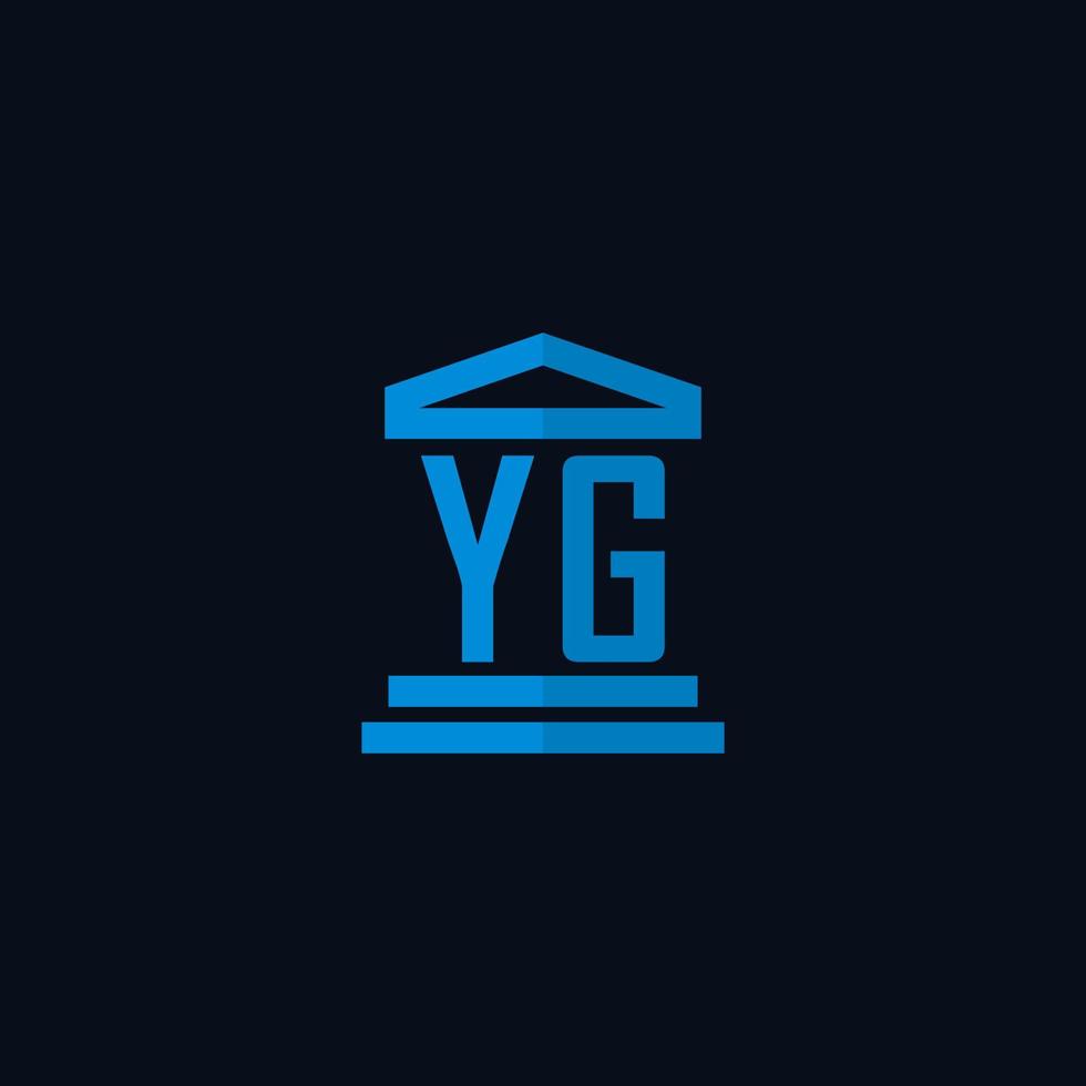 monograma del logotipo inicial de yg con vector de diseño de icono de edificio de juzgado simple