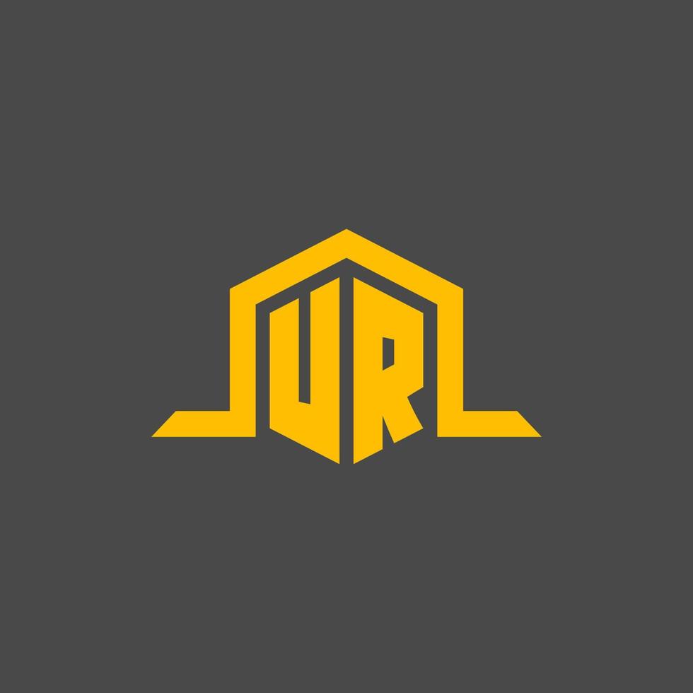 UR monogram initial logo with hexagon style design vector