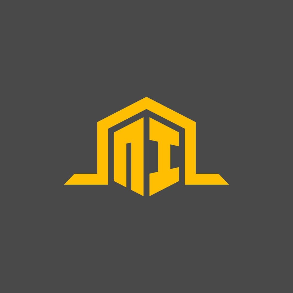 NI monogram initial logo with hexagon style design vector