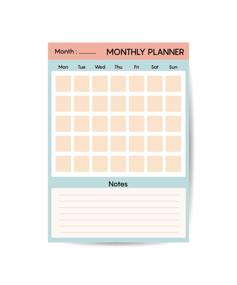 Monthly planner template minimalist planners organizer page vector design Planner blank template.