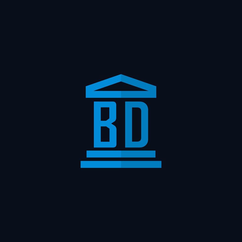 monograma del logotipo inicial bd con vector de diseño de icono de edificio de juzgado simple