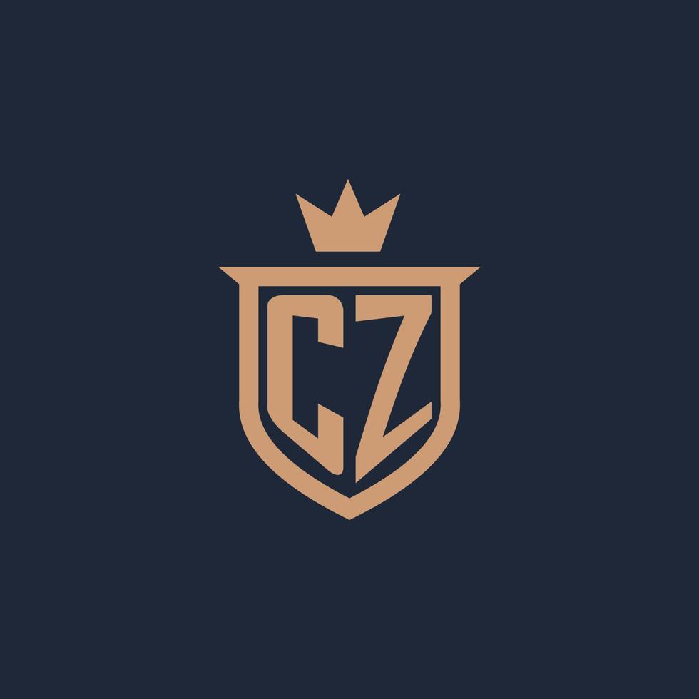 CZ monogram initial logo with shield and crown style vector