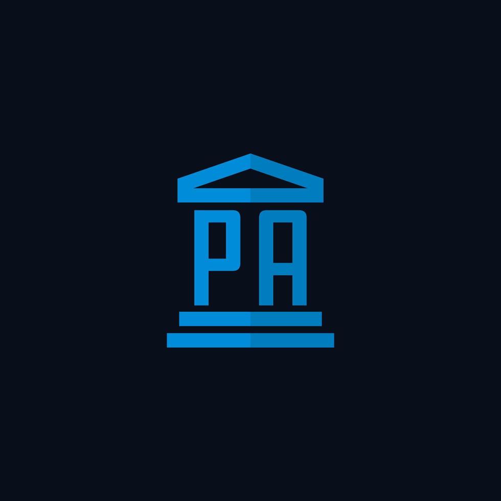 PA initial logo monogram with simple courthouse building icon design vector