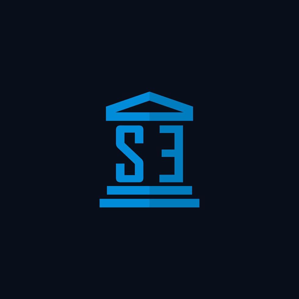 SE initial logo monogram with simple courthouse building icon design vector