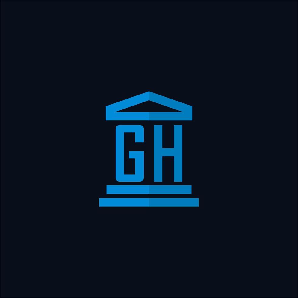 monograma del logotipo inicial de gh con vector de diseño de icono de edificio de juzgado simple