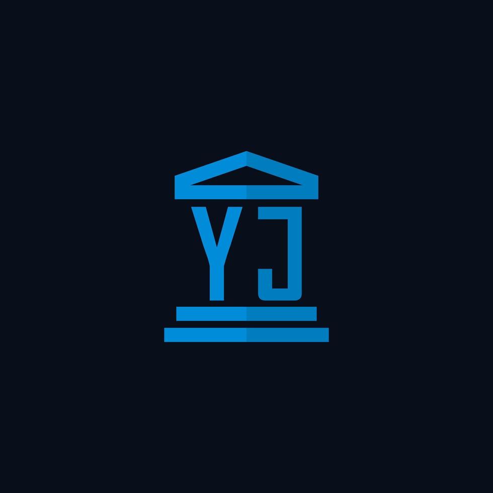 monograma del logotipo inicial de yj con vector de diseño de icono de edificio de juzgado simple