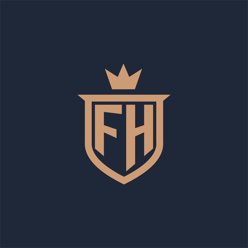 FH monogram initial logo with shield and crown style vector