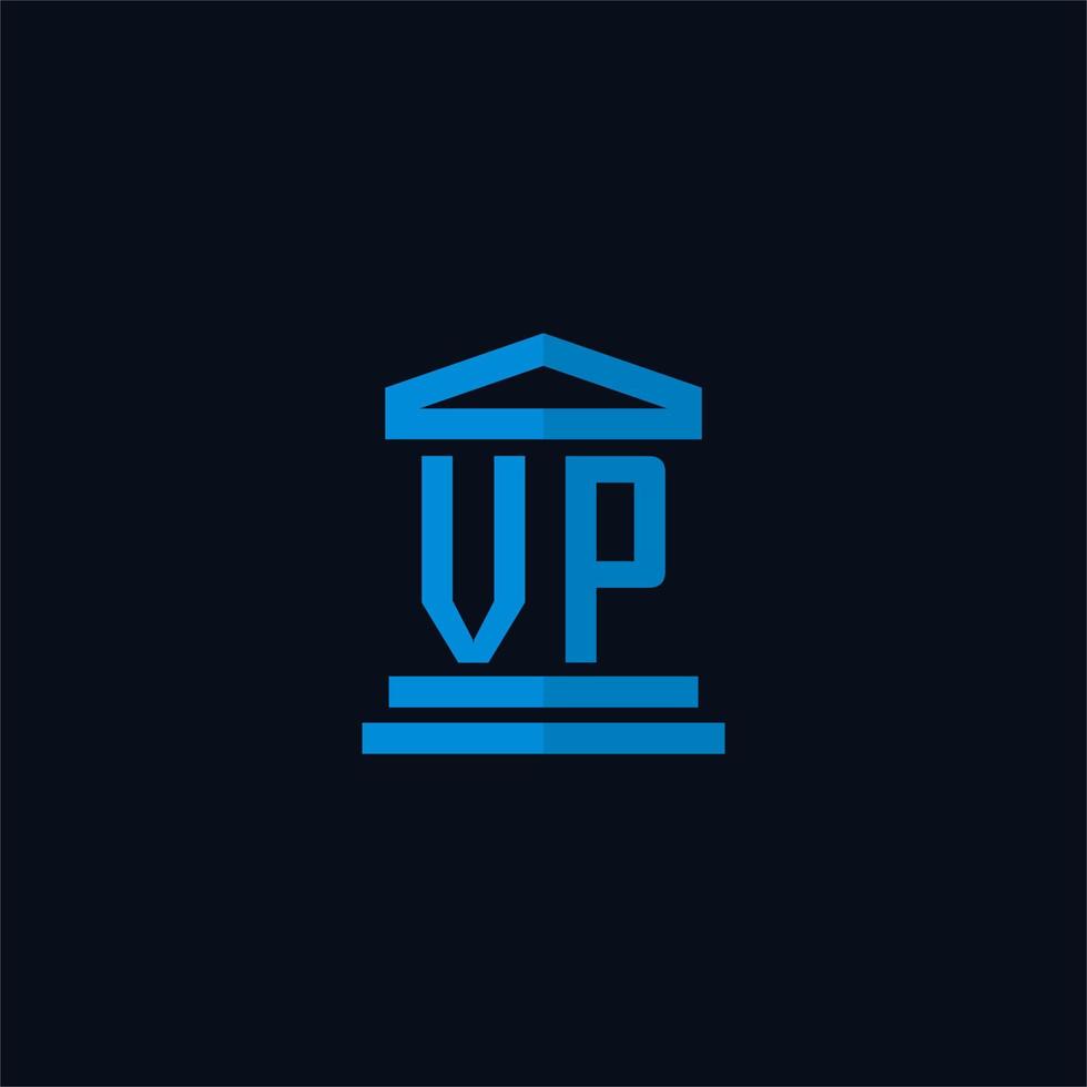 VP initial logo monogram with simple courthouse building icon design vector