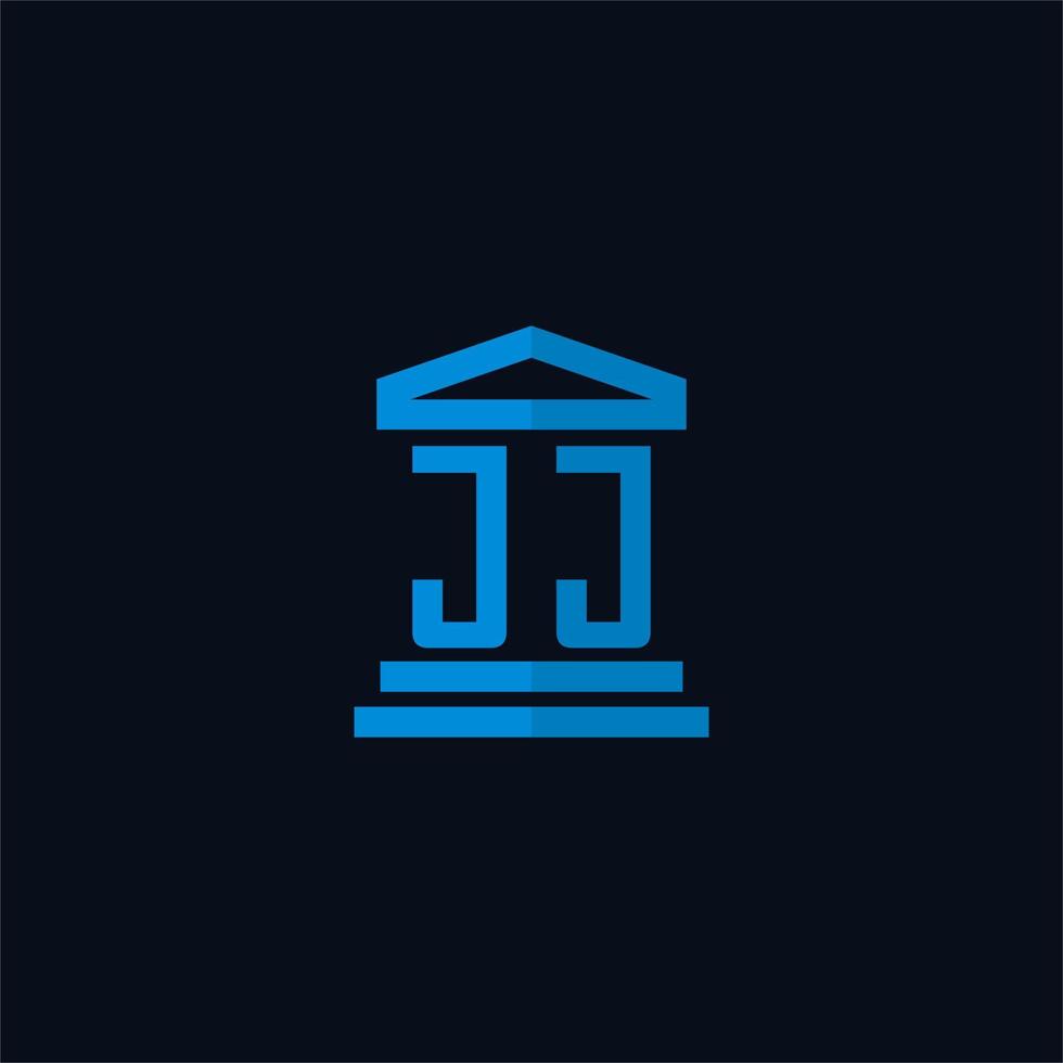 monograma del logotipo inicial de jj con vector de diseño de icono de edificio de juzgado simple