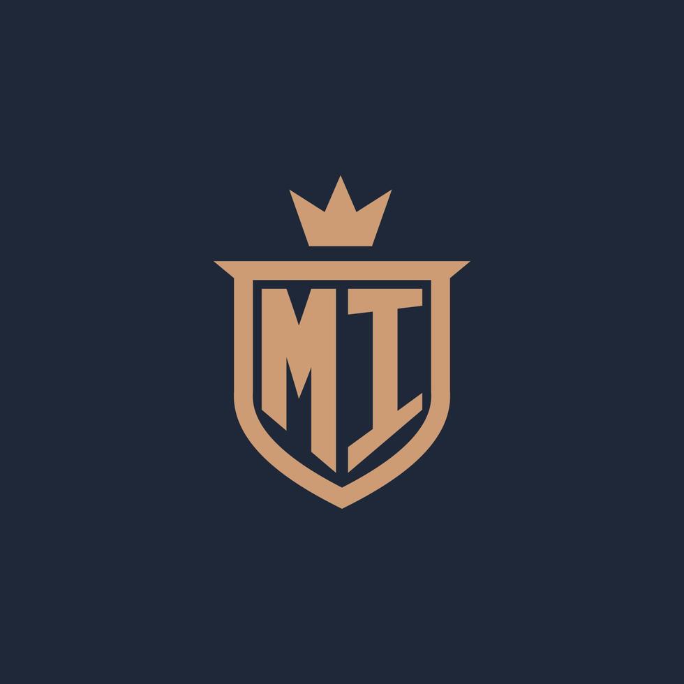 MI monogram initial logo with shield and crown style vector