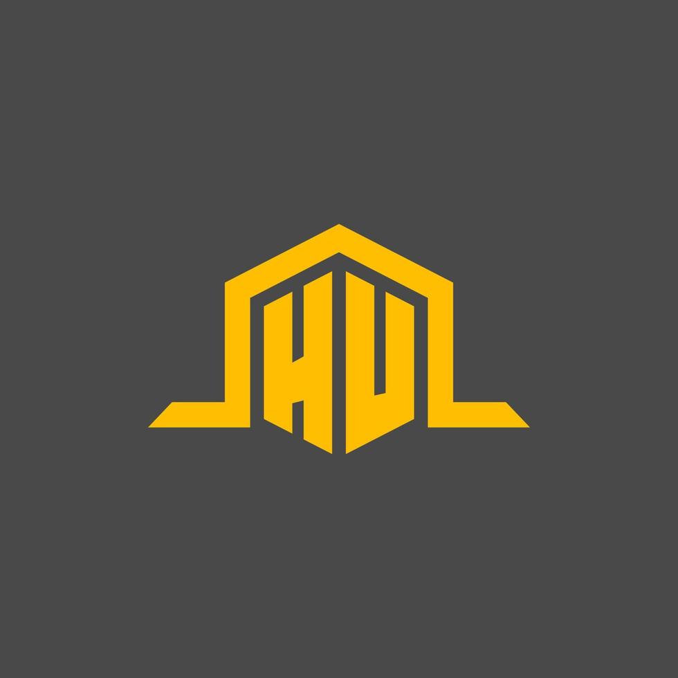 HU monogram initial logo with hexagon style design vector