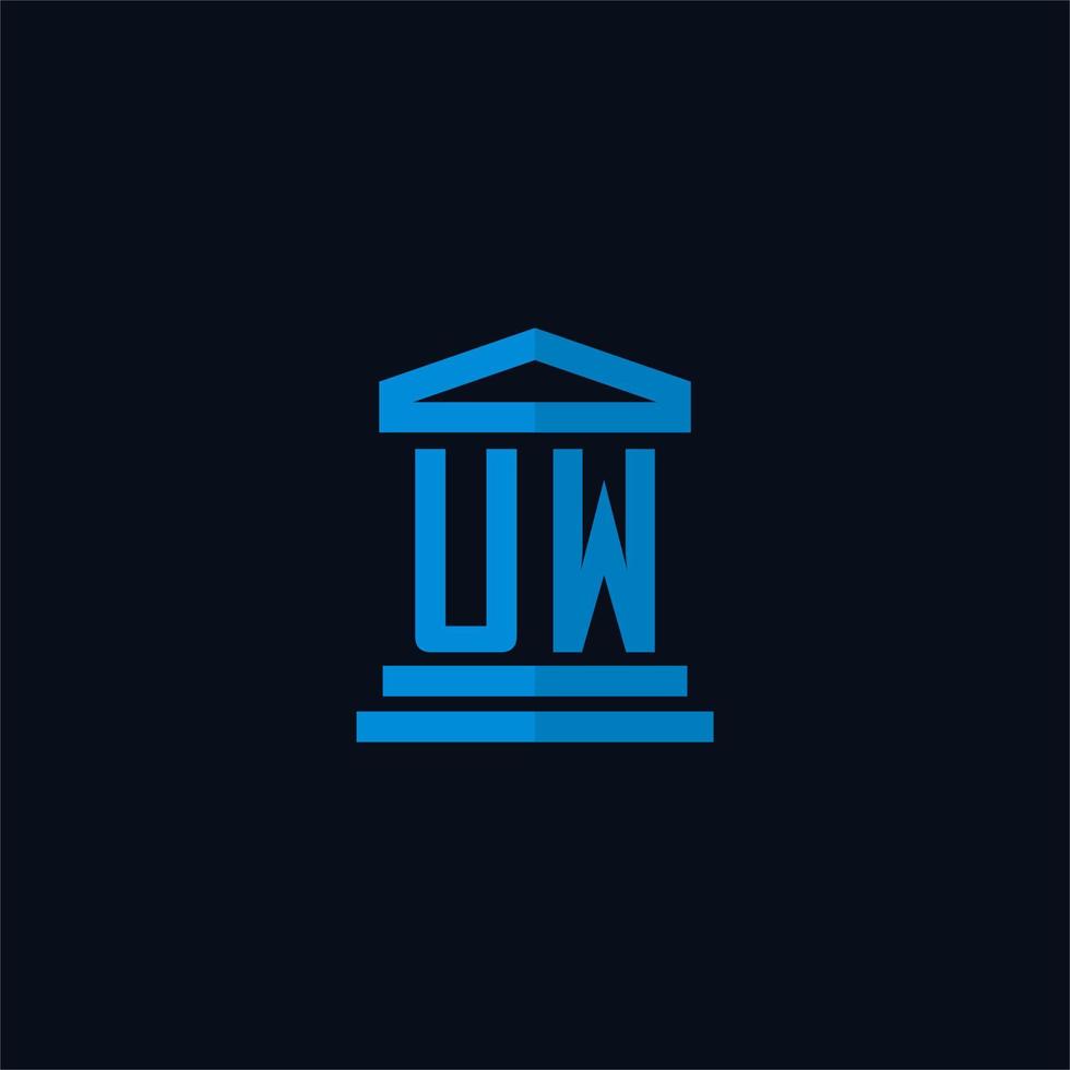 Monograma del logotipo inicial uw con vector de diseño de icono de edificio de juzgado simple