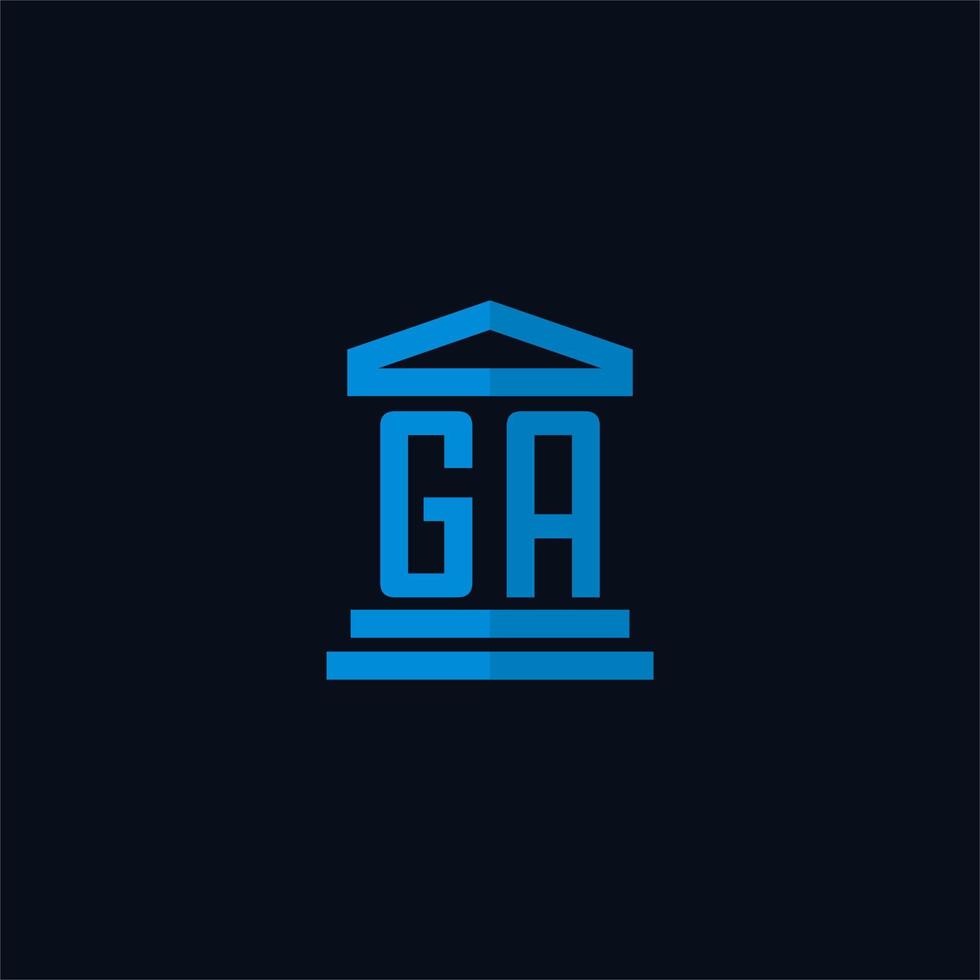 GA initial logo monogram with simple courthouse building icon design vector