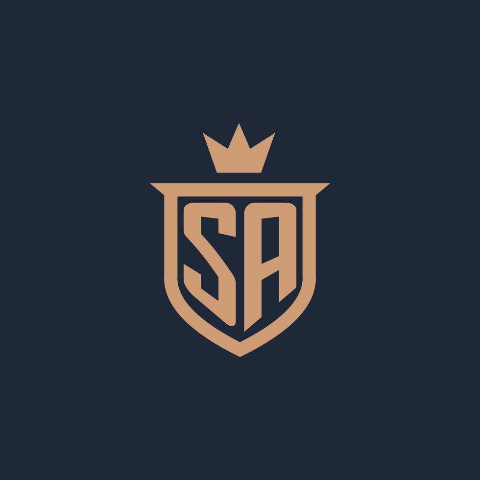 SA monogram initial logo with shield and crown style vector