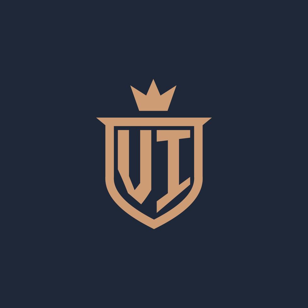 logotipo inicial del monograma vi con estilo de escudo y corona vector