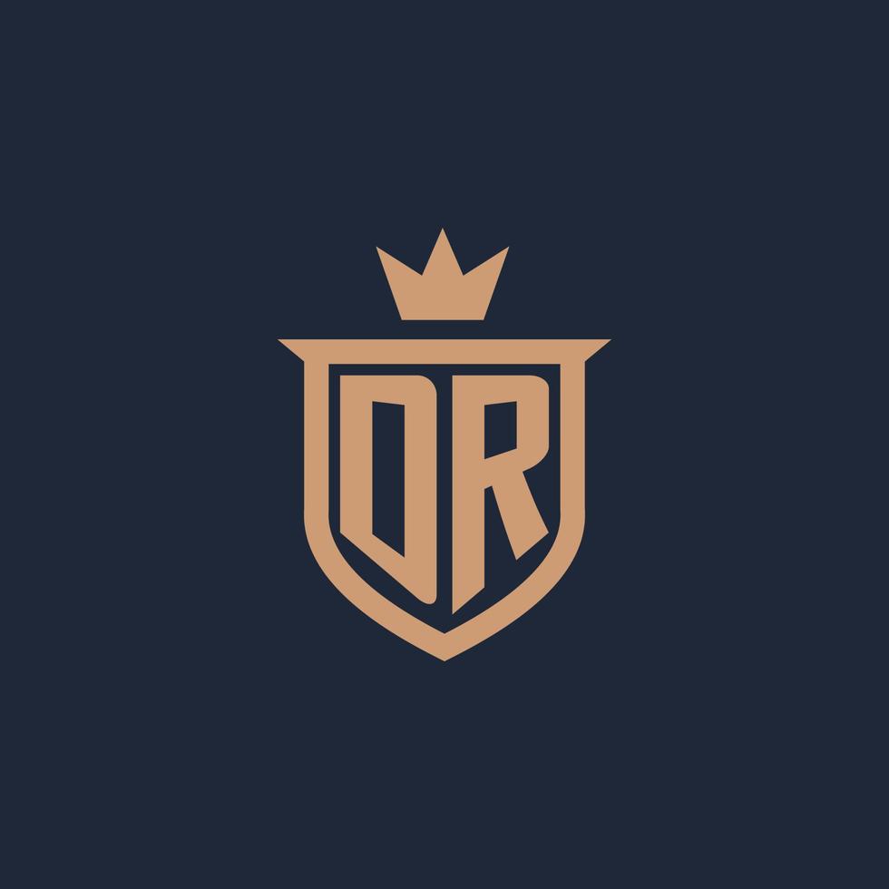 DR monogram initial logo with shield and crown style vector