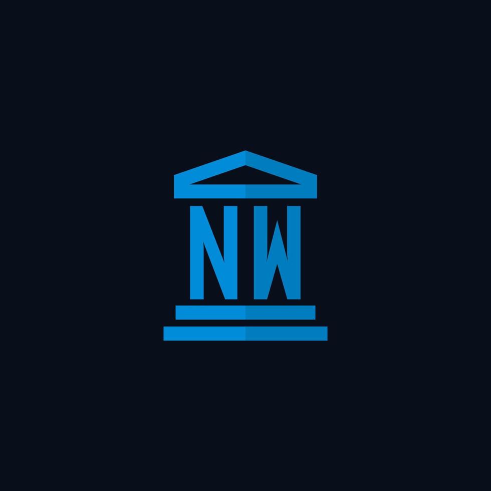 monograma del logotipo inicial de nw con vector de diseño de icono de edificio de juzgado simple
