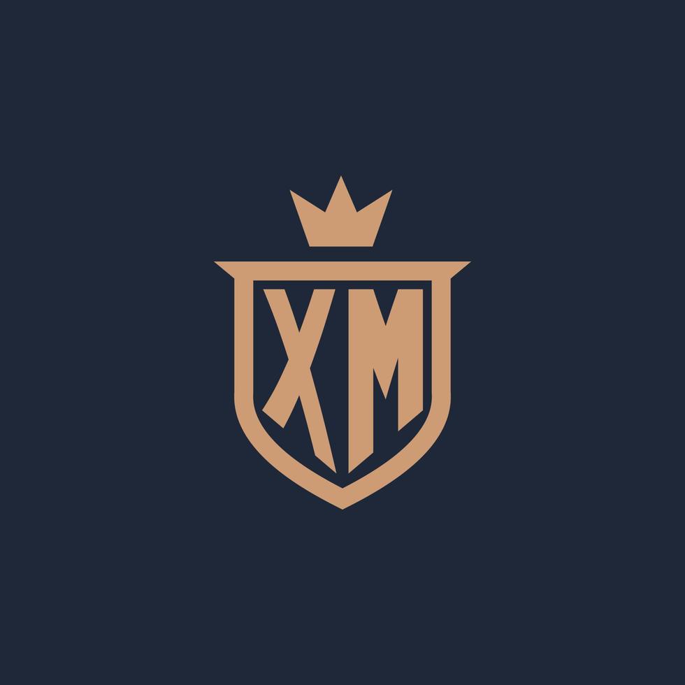 XM monogram initial logo with shield and crown style vector