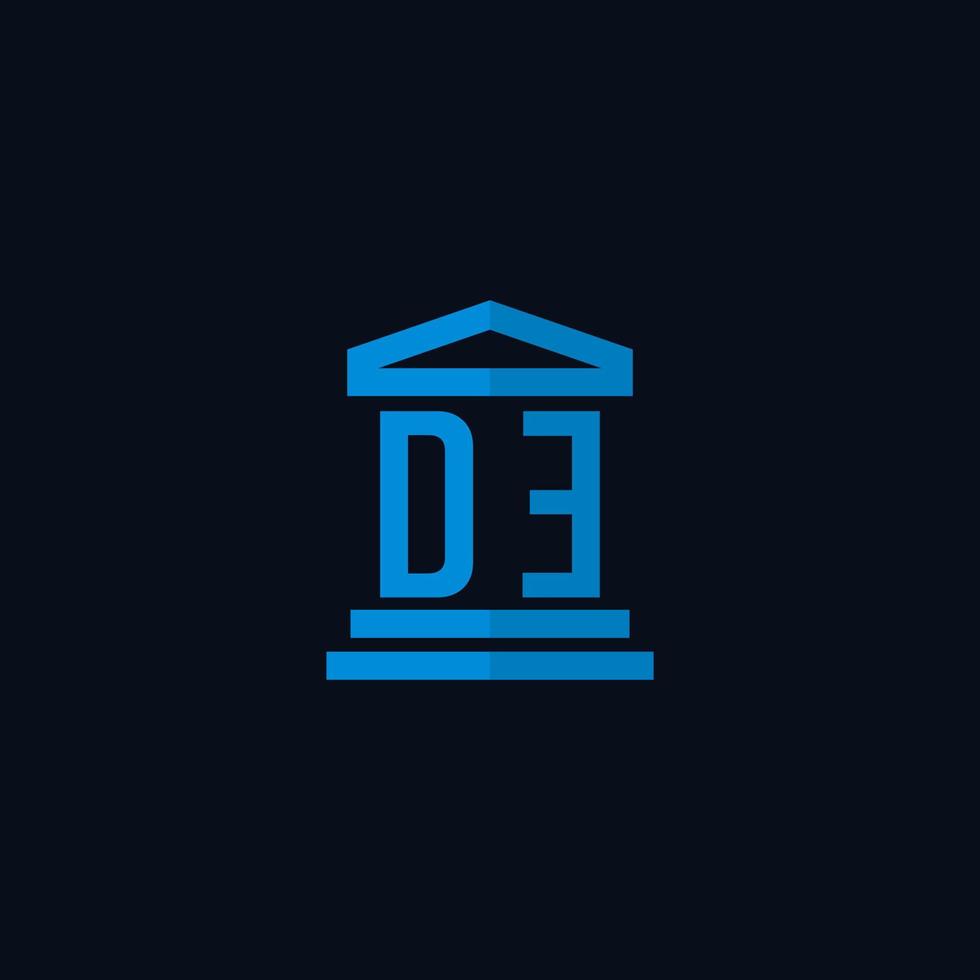 DE initial logo monogram with simple courthouse building icon design vector