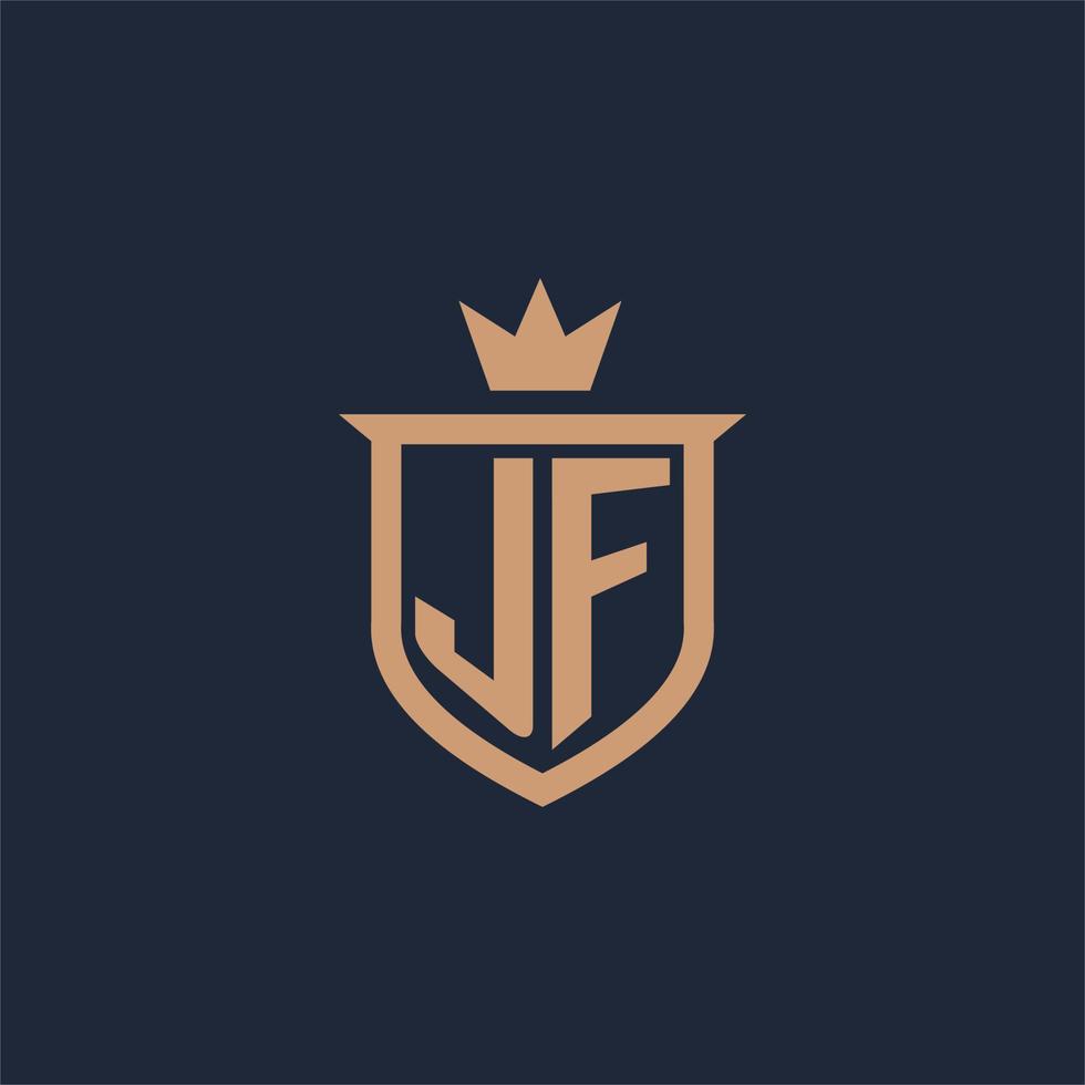 logotipo inicial del monograma jf con estilo de escudo y corona vector