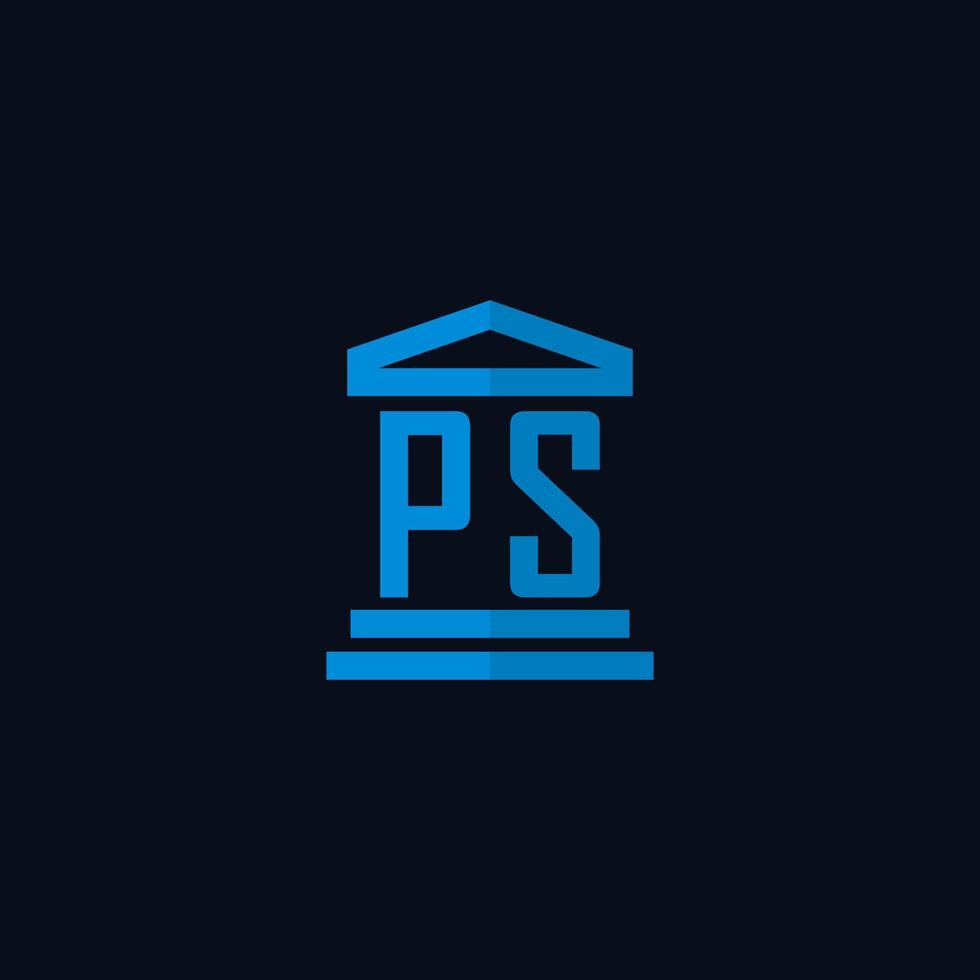 monograma del logotipo inicial de ps con vector de diseño de icono de edificio de juzgado simple