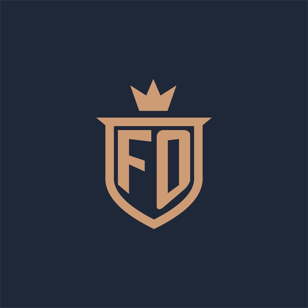 FO monogram initial logo with shield and crown style vector