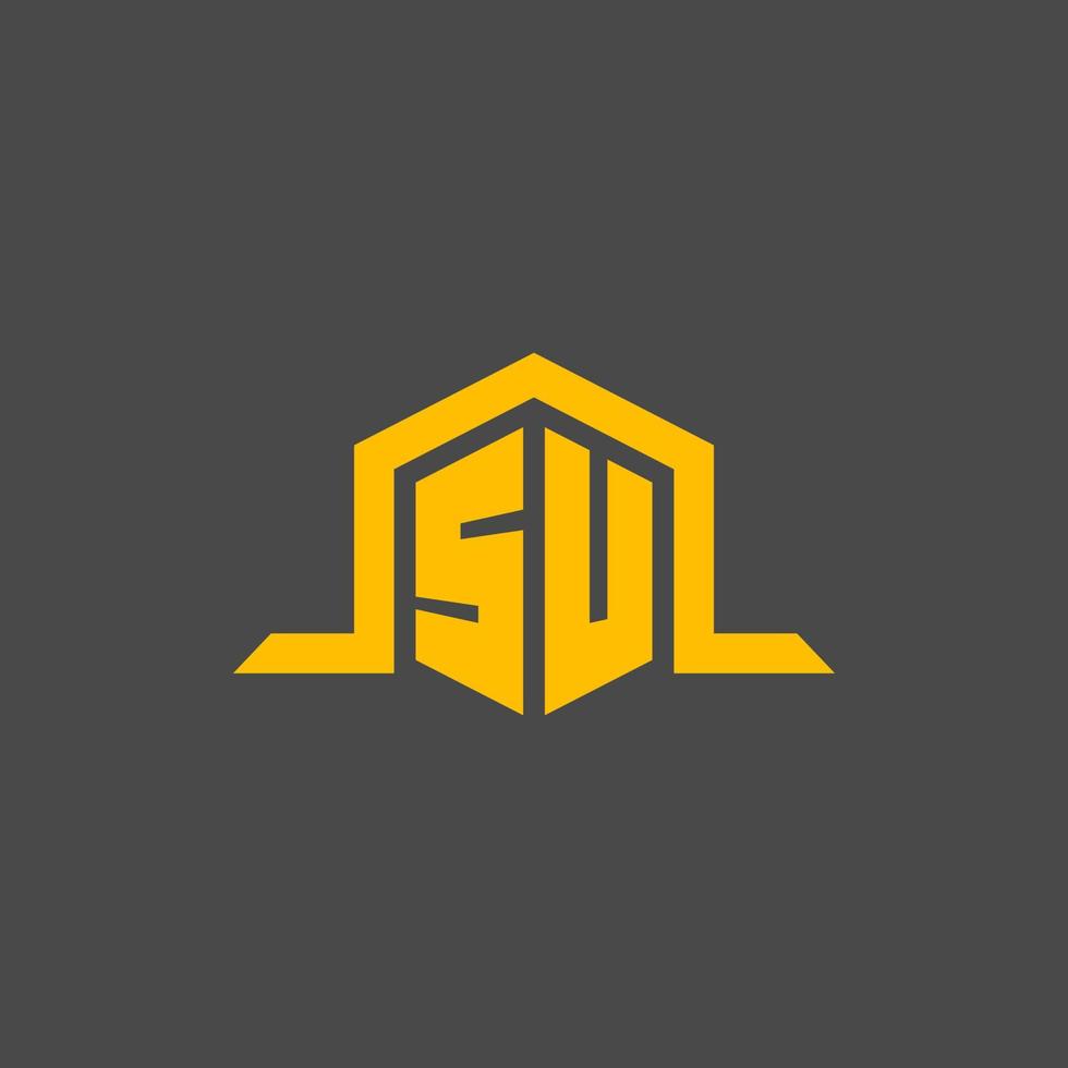 SU monogram initial logo with hexagon style design vector