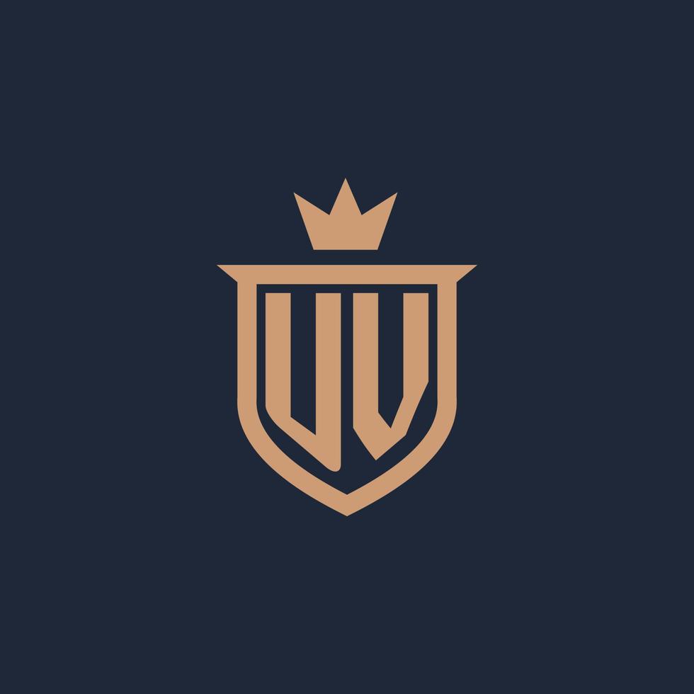 UV monogram initial logo with shield and crown style vector