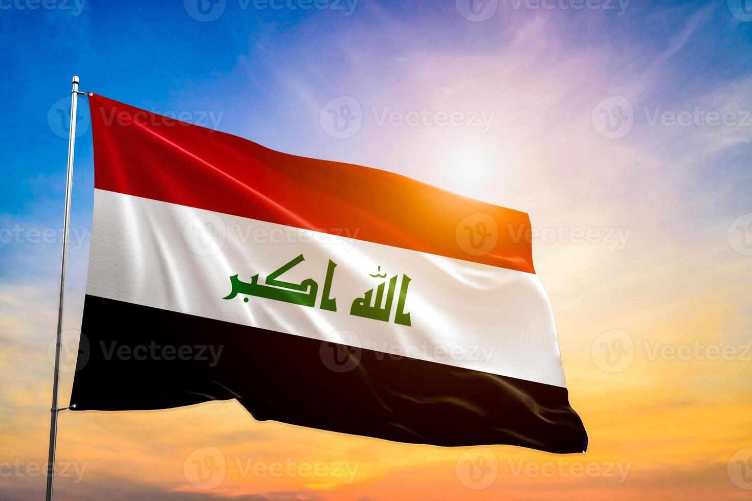 Iraq national flag waving in beautiful clouds. photo