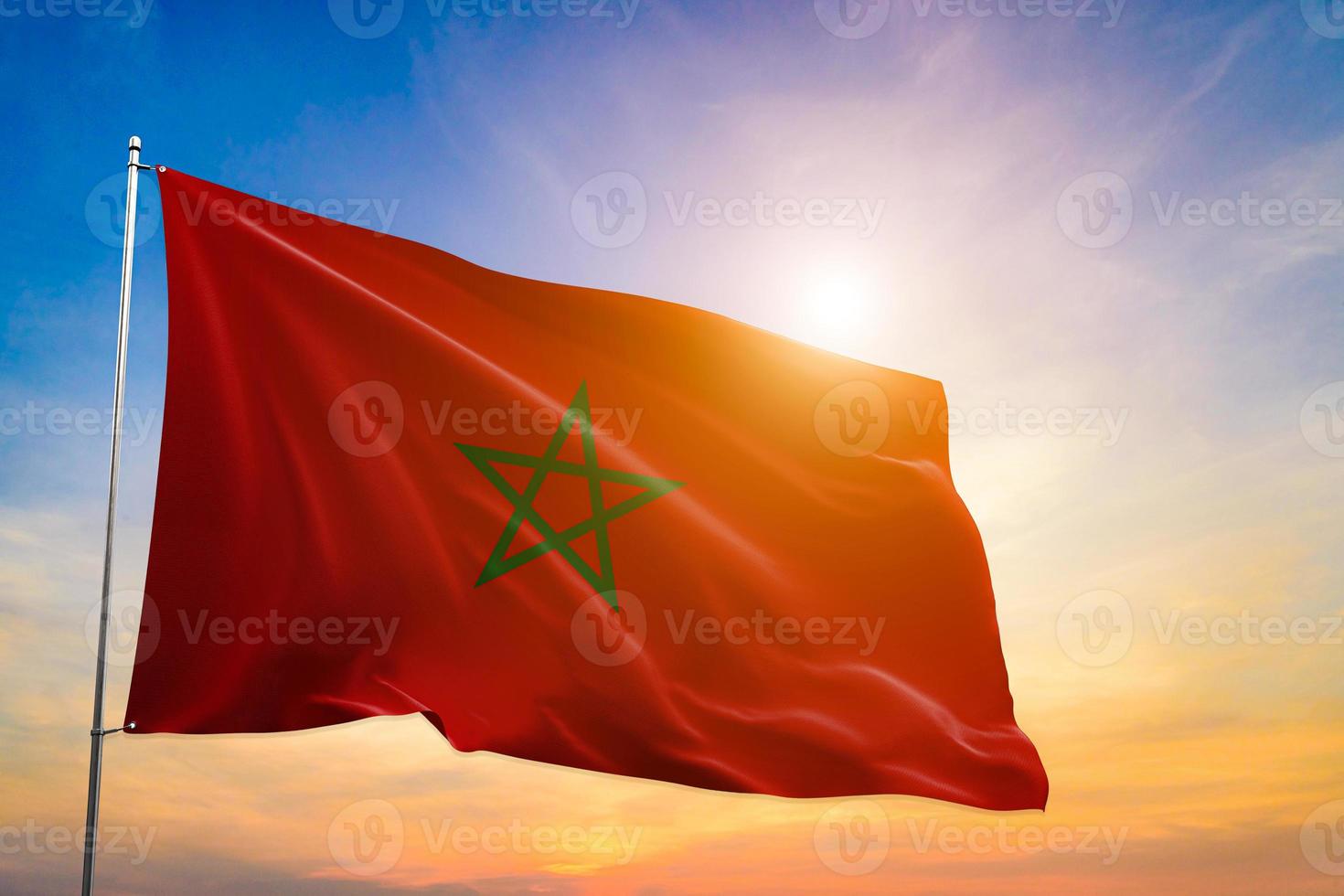 Morocco national flag waving in beautiful sunlight. photo