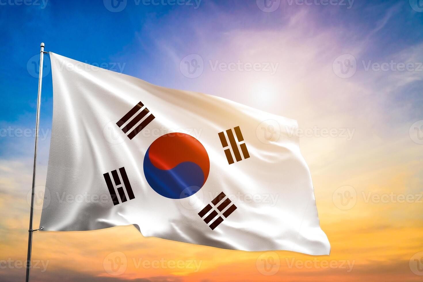 Korea south national flag cloth fabric waving on the sky with beautiful sky - Image photo