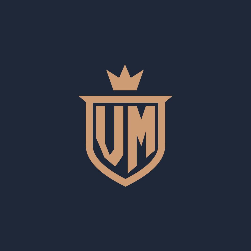 VM monogram initial logo with shield and crown style vector