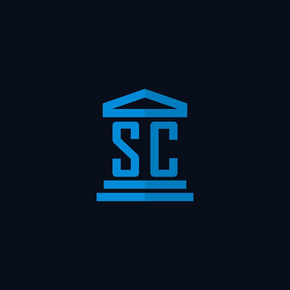 monograma del logotipo inicial de sc con vector de diseño de icono de edificio de juzgado simple
