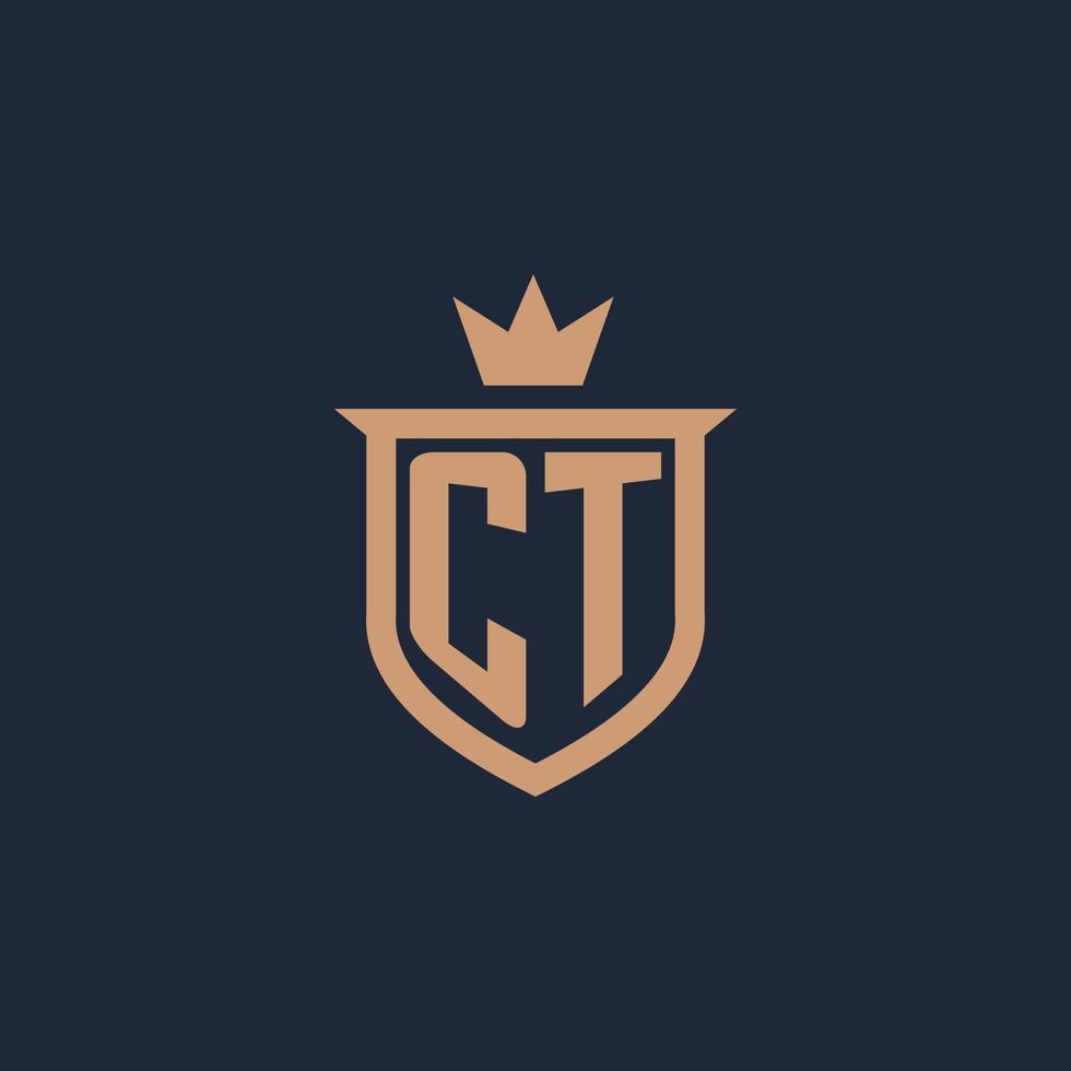 CT monogram initial logo with shield and crown style vector