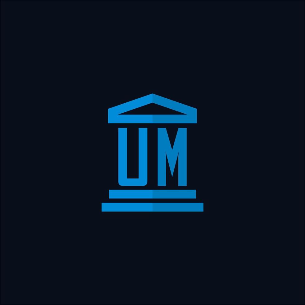 UM initial logo monogram with simple courthouse building icon design vector