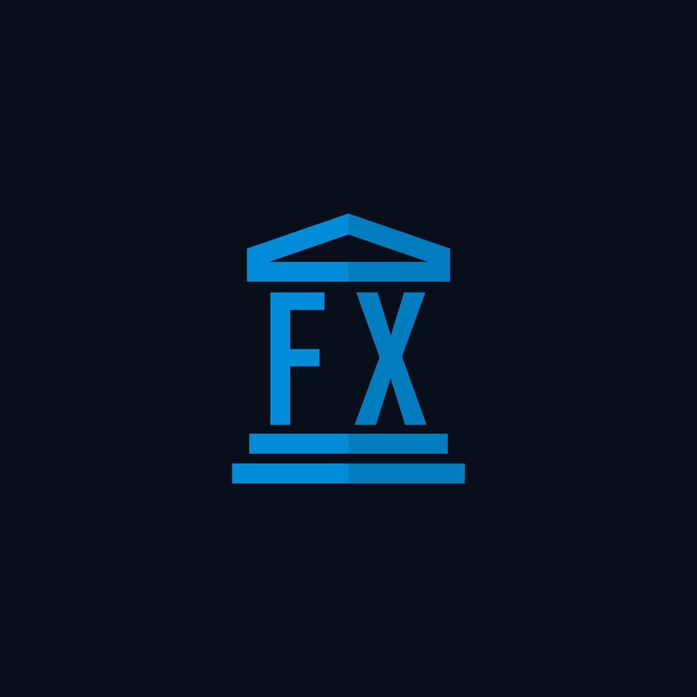FX initial logo monogram with simple courthouse building icon design vector