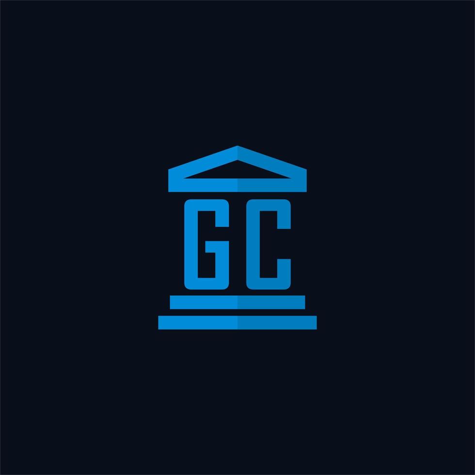 monograma del logotipo inicial de gc con vector de diseño de icono de edificio de juzgado simple