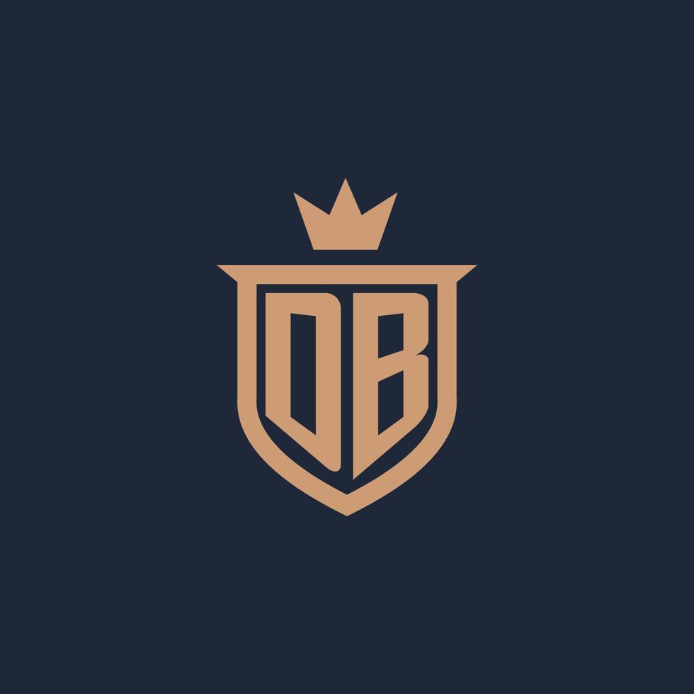 logotipo inicial del monograma db con estilo de escudo y corona vector