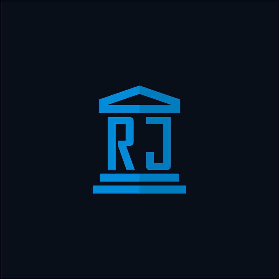 monograma del logotipo inicial de rj con vector de diseño de icono de edificio de juzgado simple