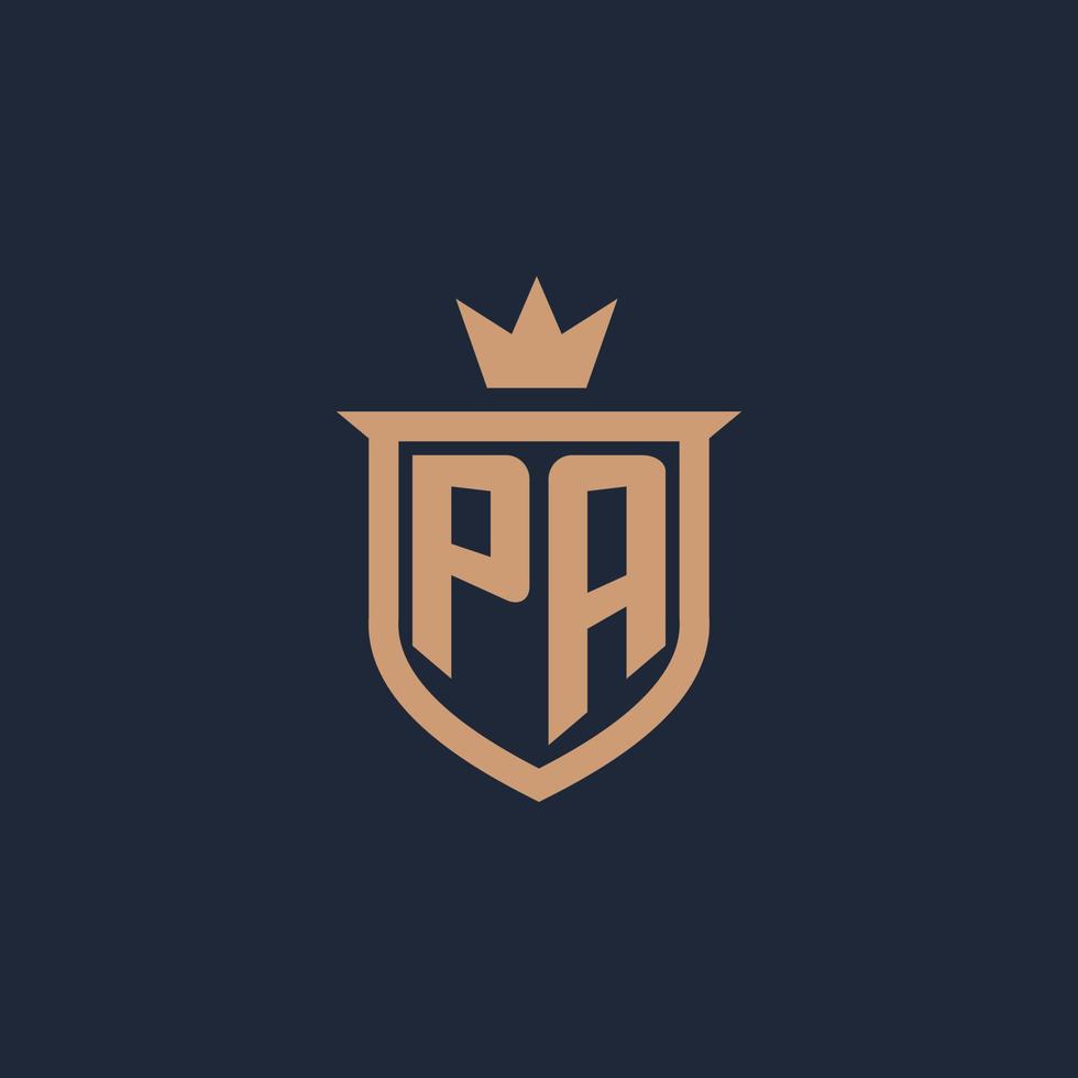 PA monogram initial logo with shield and crown style vector