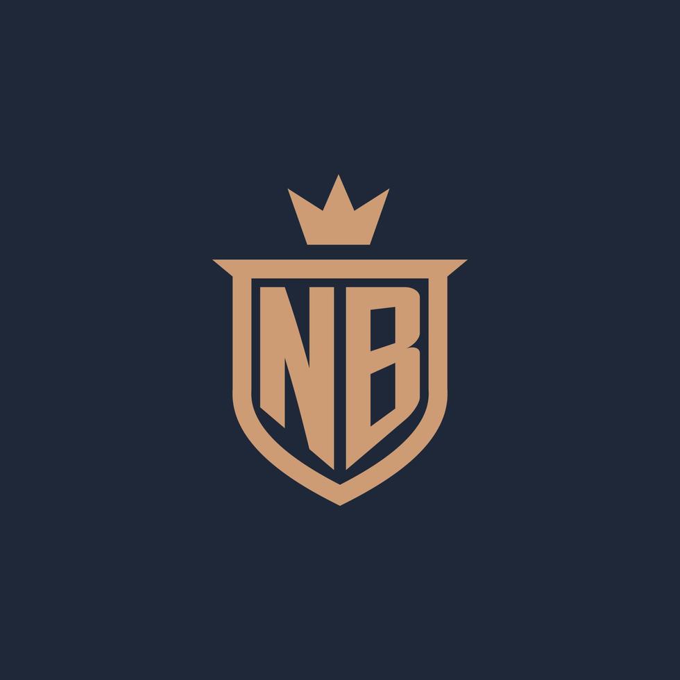 logotipo inicial del monograma nb con estilo de escudo y corona vector